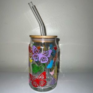 Rainbow Butterfly Beer Glass Cup